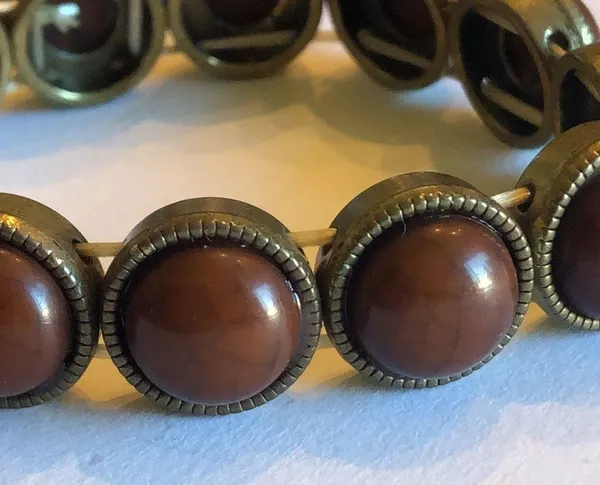 Vintage Brass Chunky Beaded Boho Stretchy Bracelet - Image 5