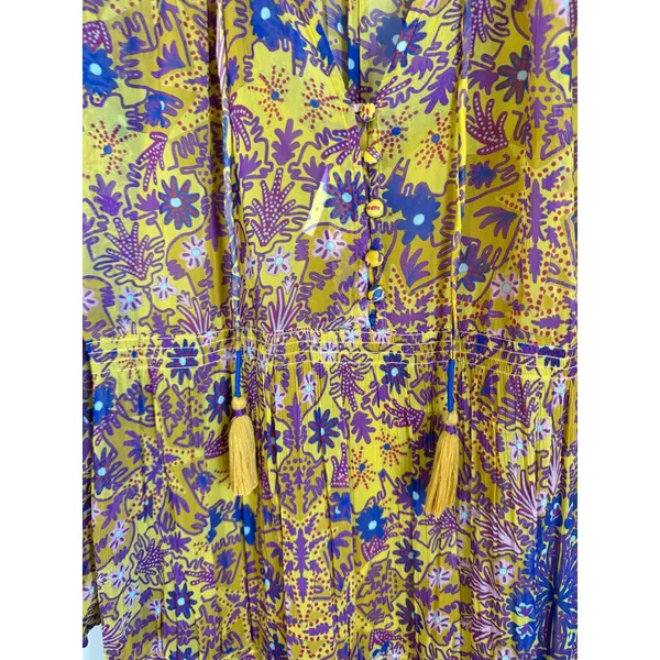 Anthropologie Chiffon Maxi Dress Womens Medium Semi Sheer Mandala Print - Image 6