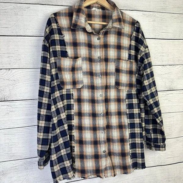 ENTRO Anthropologie Plaid Long Sleeve Flannel Shirt Womens Size‎ Medium Casual - Image 2
