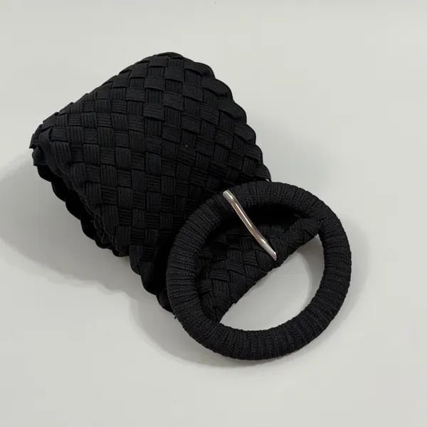 Woven Belt OS Black Wide Braided Elastic Round Buckle 40" Capsule Mnimali - Image 4