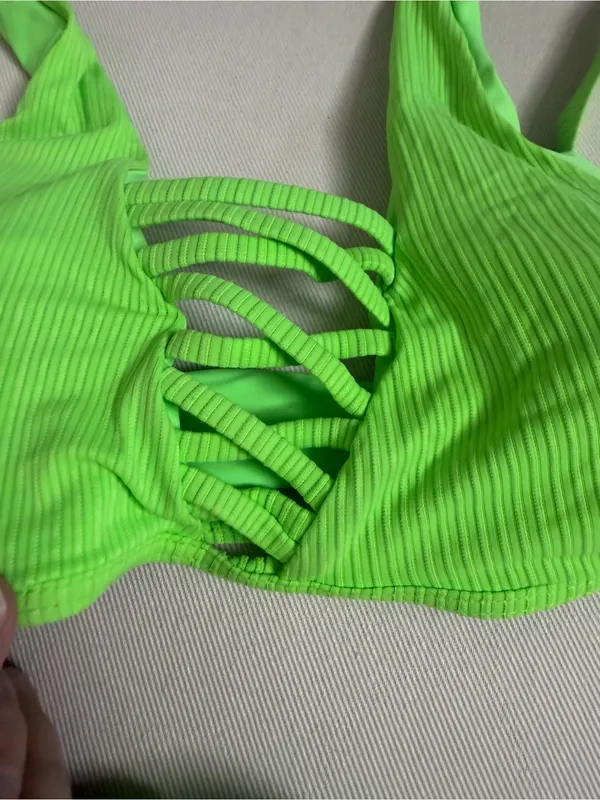 Neon Green Strappy Ribbed Bikini Set Size L - Image 5