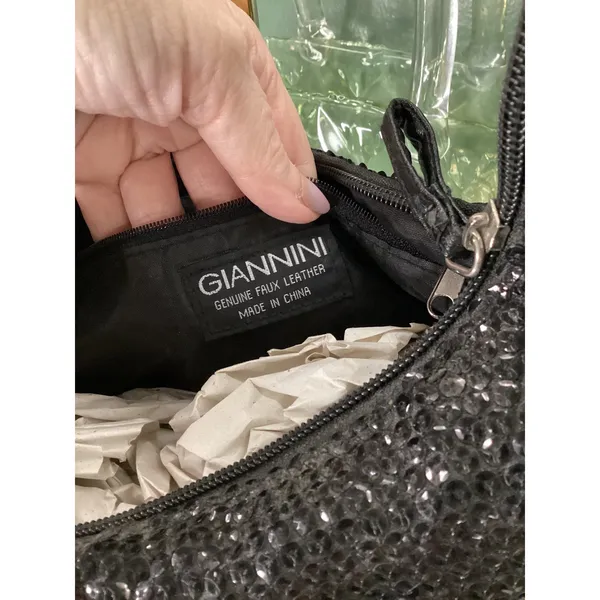 Giannini Black Sequin Hobo Shoulder Bag‎ with Scarf Accent Faux Leather Strap - Image 6