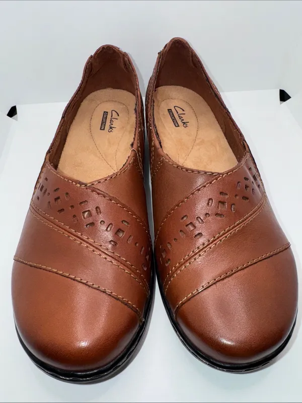 CLARKS Evianna Slip On Shoes Brown Leather Women’s 6.5 W Wide - Image 3