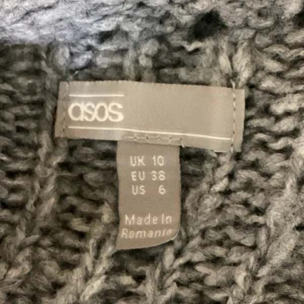 Asos Gray Cable Knit Crochet Boat Neck Long Sleeve Pullover Sweater Dress Sz 6 - Image 4