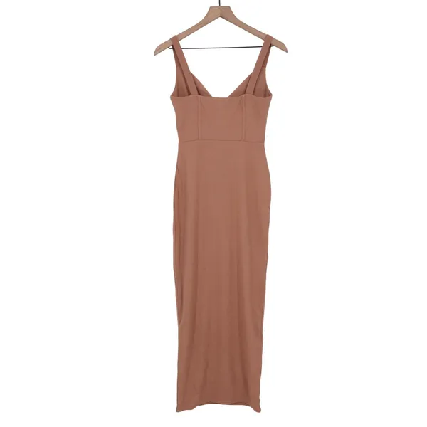 Naked Wardrobe Mauve Brown Ribbed Bustier Midi Bodycon Dress NW-D2420 Size L - Image 6