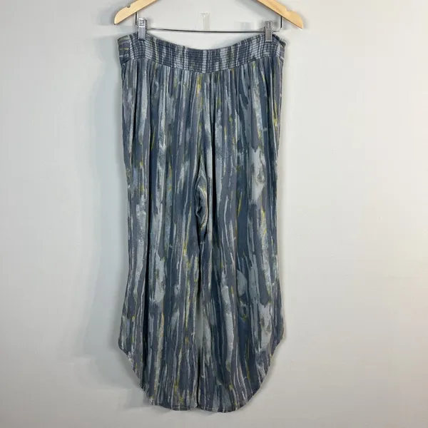 Free People Pants‎ Womens Large Gray Blue Yellow Abstract Wide Leg Boho Lounge - Image 8