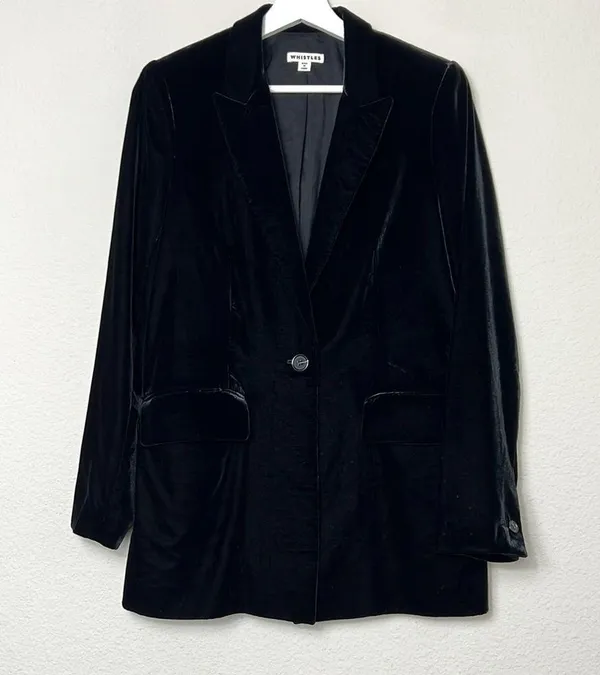 WHISTLES Black Velvet Oversized Blazer - Image 2