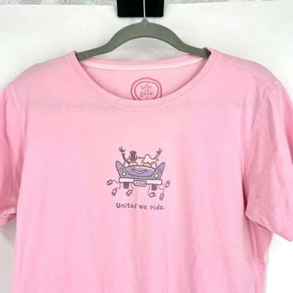 Life is Good Women's SS Wedding United We Ride Beide Groom T-Shirt Pink Medium‎ - Image 4