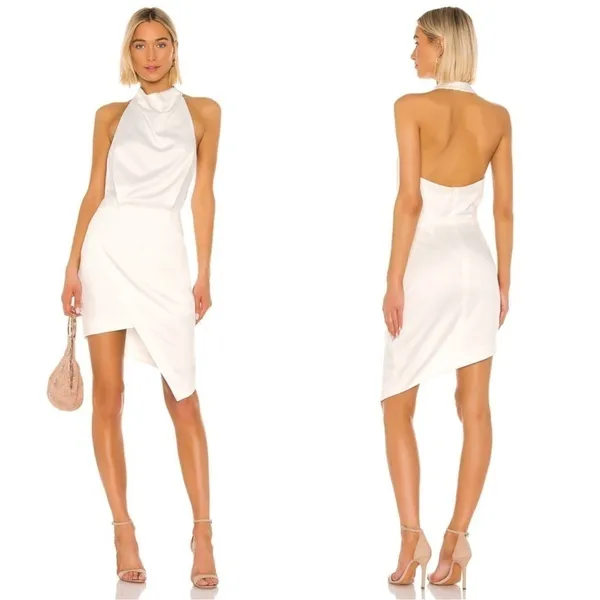 NEW ELLIATT Camo ASYMMETRIC White Ivory SATIN Halter DRAPED Cocktail dress sz S - Image 2