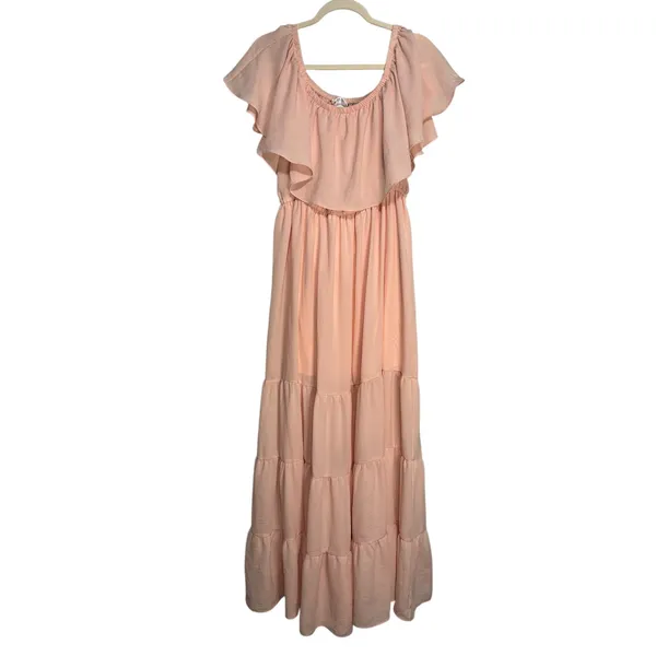 Venus Pink Off The Shoulder Tiered Maxi Dress Ruffle Flounce Boho Size‎ 16 - Image 2
