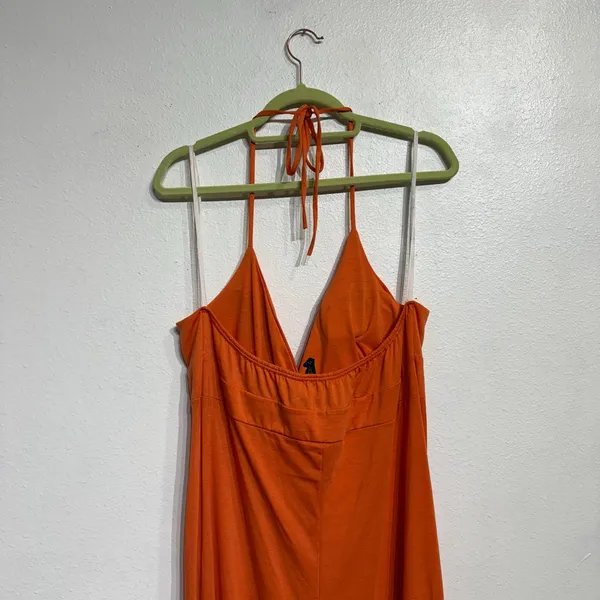 Blaxident Orange Halter Maxi Dress Flowy Empire Waist Sz L - Image 7