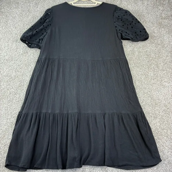 Ava James Womens 1X Black Tiered Babydoll Dress Eyelet Puff‎ Sleeve V Neck Midi - Image 9
