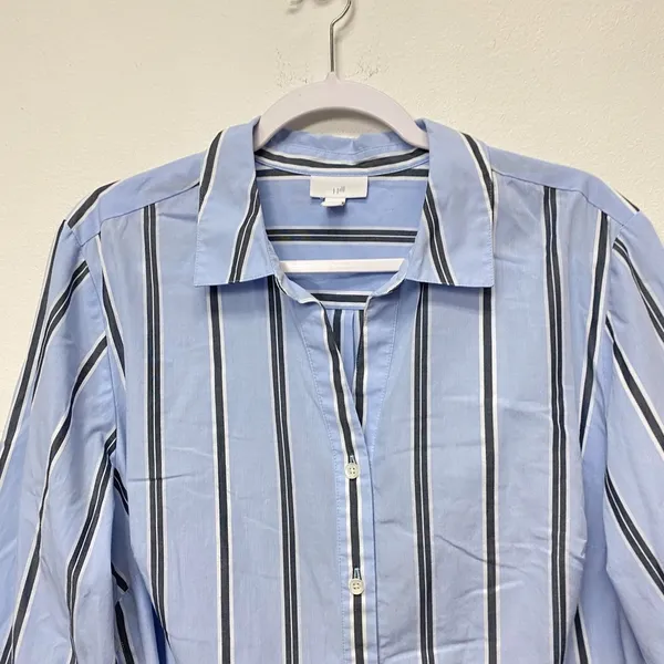 J.Jill Side Button Stepped Hem Tunic Shirt Women XL Blue Striped Coastal Grandma - Image 2