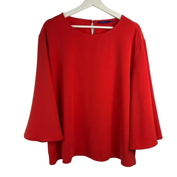 Apt. 9 XL Blouse Bell Sleeve Keyhole Back Stretch Career Red Flowy Holiday - Image 2