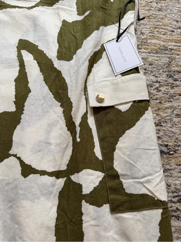 NWT 1.STATE Olive & Cream Mock Neck linen Dress size S - Image 4