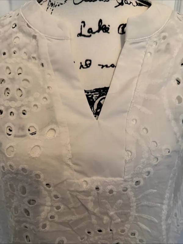 White Eyelet V-Neck Swim Coverup Tunic - Image 5