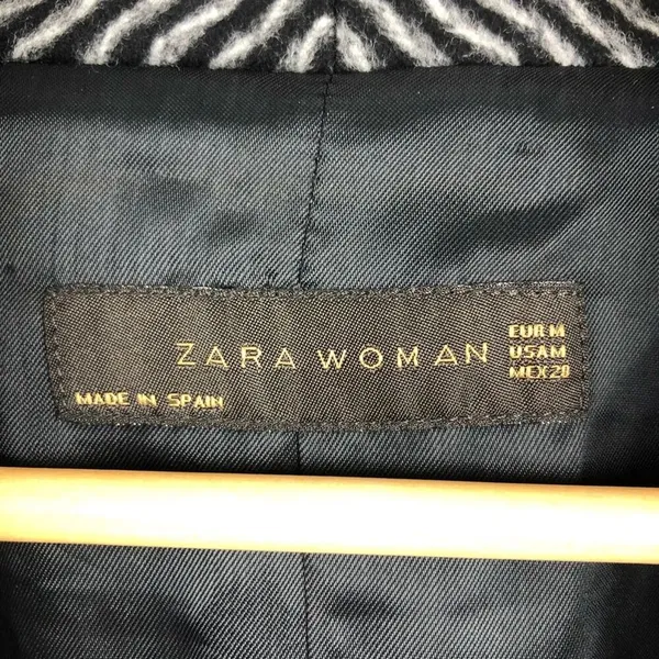 Zara wool retro jacket with big buttons gray and black pattern, wide sleeves M - Image 6