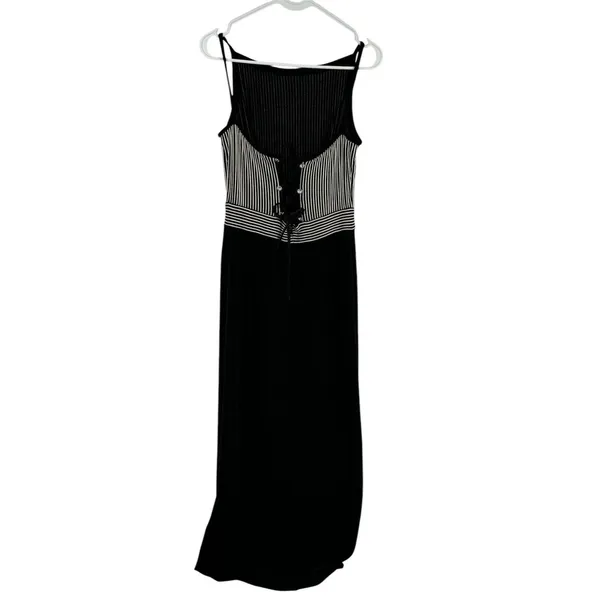 BARI‎ JAY Vintage Long Sleeveless Cocktail Dress Sz 11/12 Striped Corset Back - Image 2