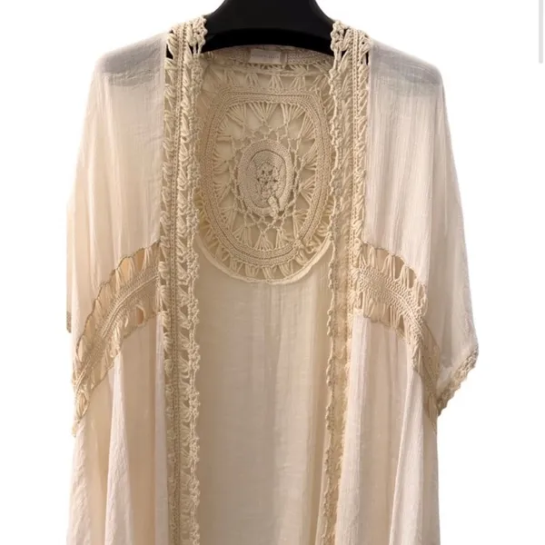 Altar’d State Cream Crochet Trim Midi Boho Festival‎ Kimono Kaftan XS Coverup - Image 7