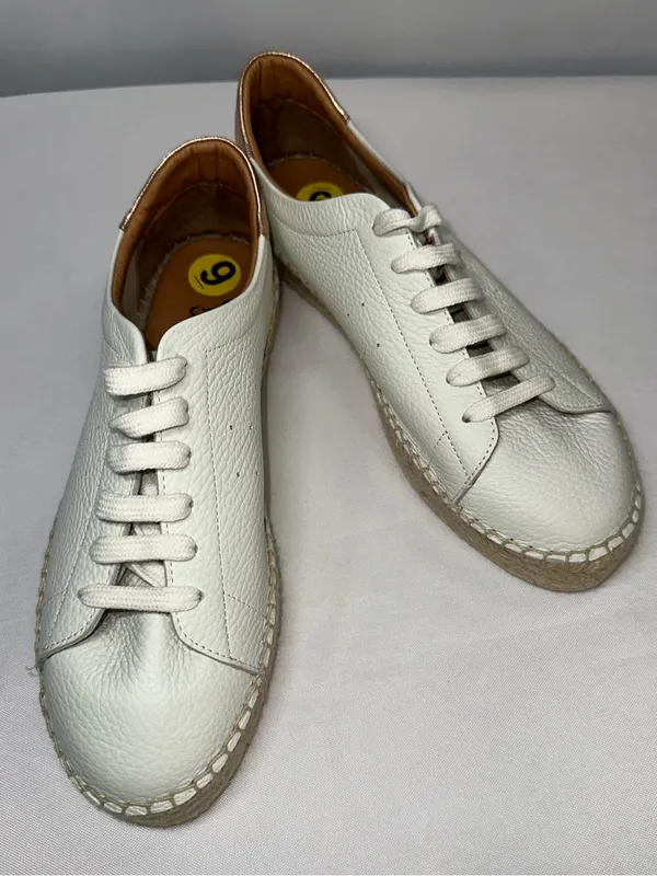 Dalson Espadrilles Boho Hippie Cottagecore White Leather Platform Sneaker Sz 9 - Image 2