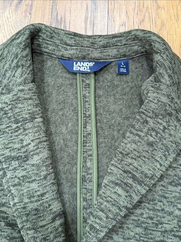 Lands’ End Women’s Green Marled fleece lined blazer jacket size L - Image 2