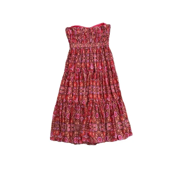 NEW Amur Mariana‎ Rosewood Paisley Floral Strapless Cocktail Tiered Midi Dress 6 - Image 9