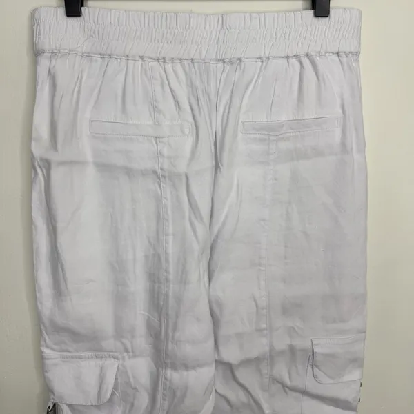 Alice + Olivia Cargo Buckle Joggers White Size Medium Linen Blend - Image 9