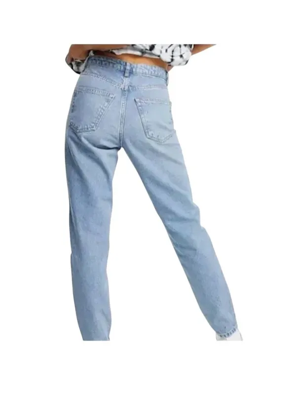 TopShop High Rise Straight Leg Mom Jeans Blue Size 32 Preppy Casual Minimalist - Image 11
