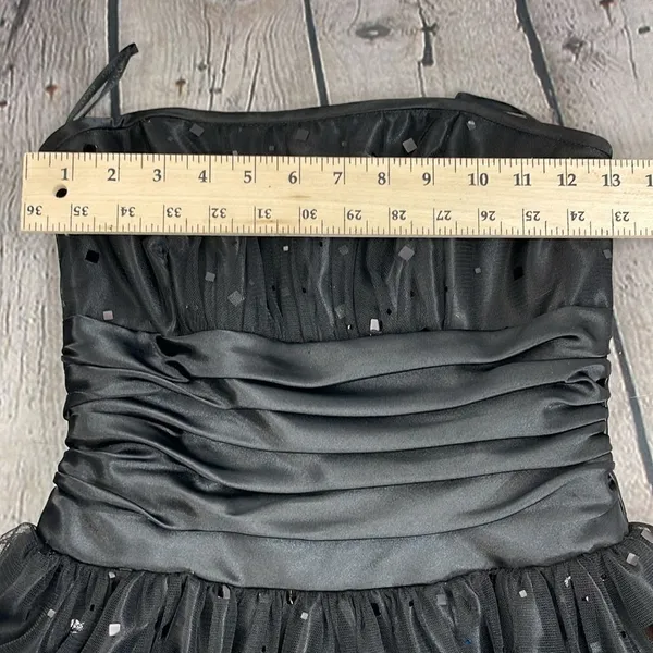 Jessica McClintock For Gunne Sax Black Strapless Netted Embellished Dress 3 - Image 13