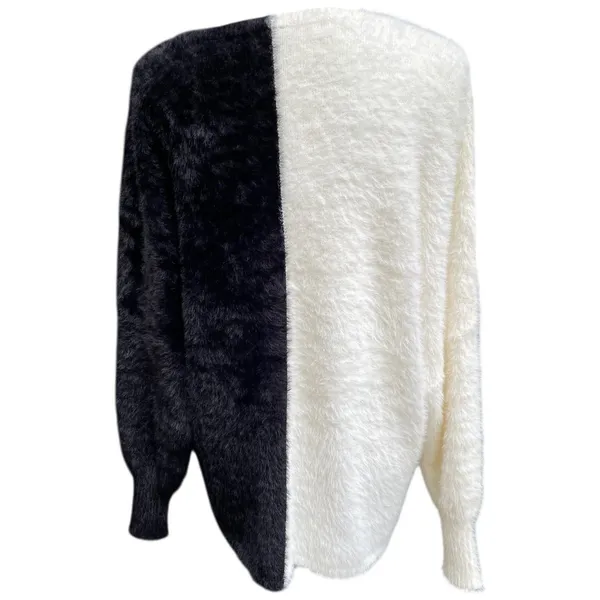 Black White Colorblock Fuzzy Cardigan Sweater Size XL Oversized Drop Shoulder - Image 7