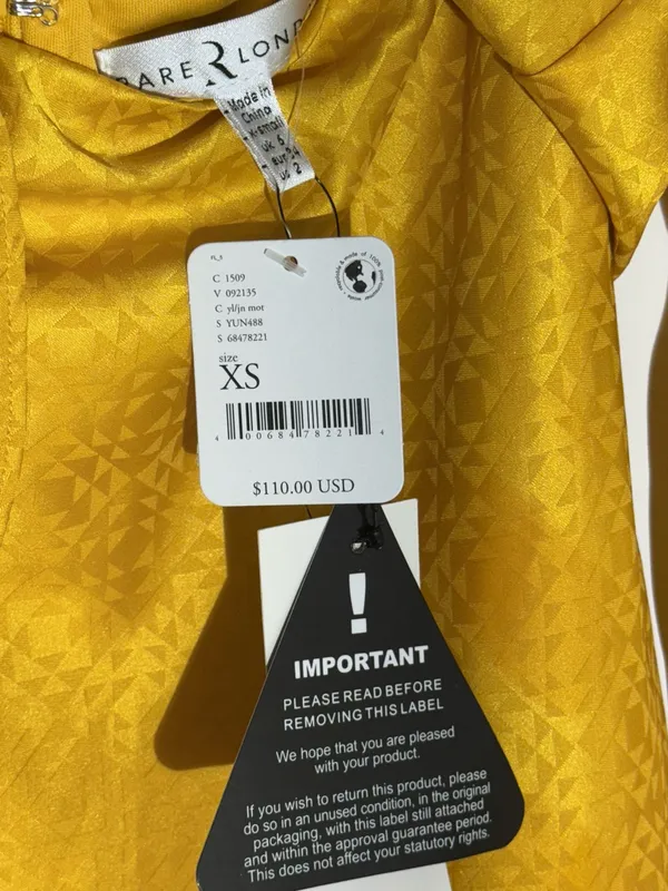 NWT Rare London Anthropologie Textured Golden Yellow Satin Tie-Front Dress - Image 11