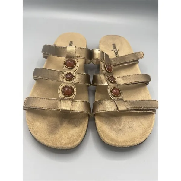 Minnetonka Sandals Brown Leather Strap Slip On Slide Womens‎ Size 9 - Image 2