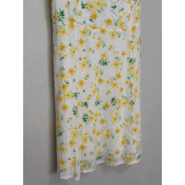 Large Sophie Rue Rayon Puff Sleeve Mini Dress Butter Yellow Floral Sundress - Image 4