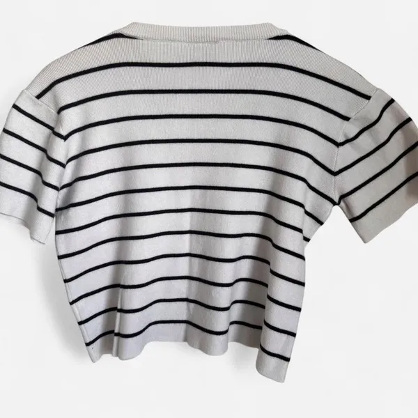 VICI Stripe Knit Sweater Short Cut Waist Length Top - Image 2