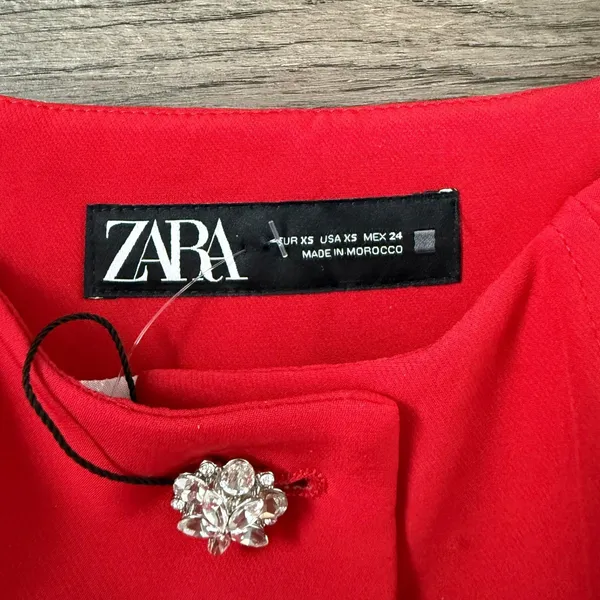 Zara Red Rhinestone Button Corset Crop Top Vest Size XS‎ Structured Boned NWOT - Image 7