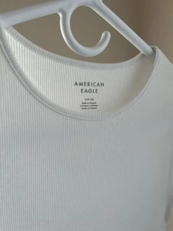 White Ribbed T-Shirt American Eagle - Image 3