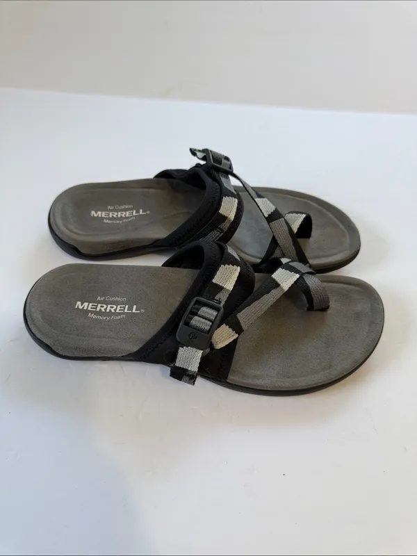 Merrell Black and Gray Webbing Toe-Loop Slide Sandals - Image 4