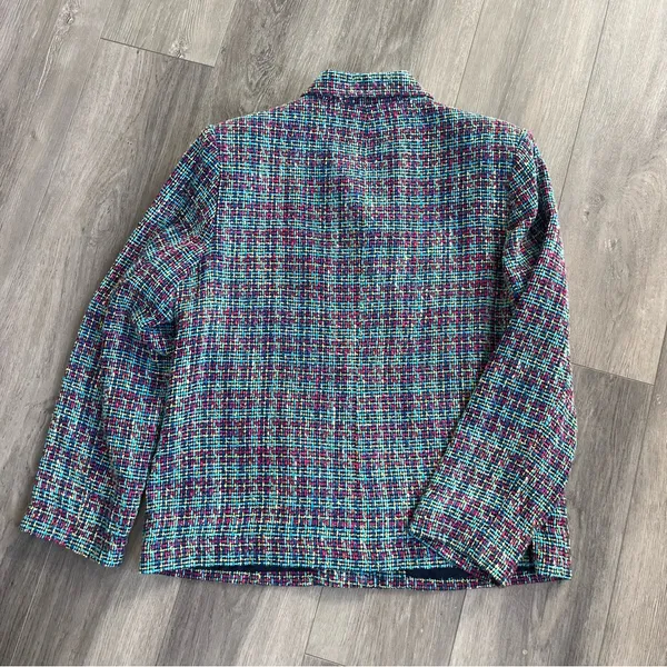 Vintage Women's Classic Multicolor Tweed Blazer 12 Blue - Image 5