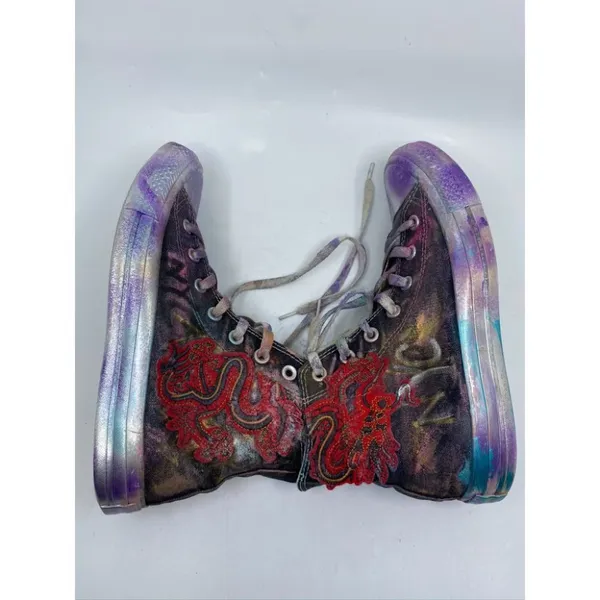 Converse Sneakers Customized Black Silver Womens 8 - Image 11