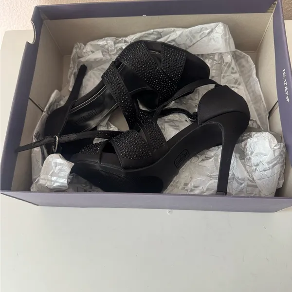 Jennifer Lopez Black Strappy Crystal Accent Heels - Image 11