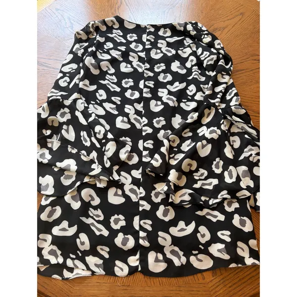Show‎ Me Your Mumu Barry Bell Sleeve Dress Black White Leopard Print Mini Small - Image 10