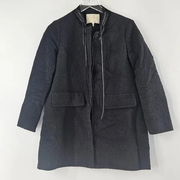 Maje Gretelle‎ Leather Trim Jacquard Knit Longline Coat Parisian Car Coat Sz 36 - Image 7