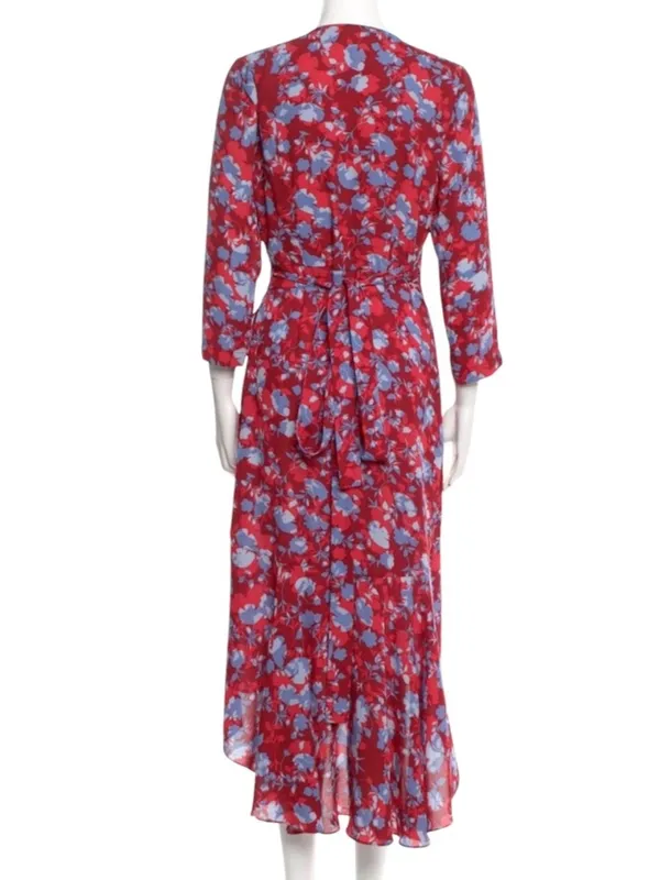 Alexis Silk Lorna Rouge Floral Wrap Midi Ruffle Hem Dress Size XS - Image 6