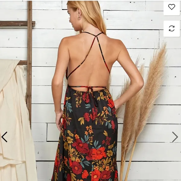 NEW Sweet Lemon Floral Print Halter Neck Maxi Dress - Image 3