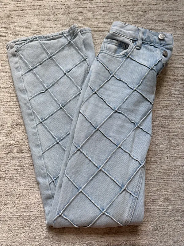 PacSun Light Blue Diamond-Detail Flare Jeans (Size 23) - Image 4