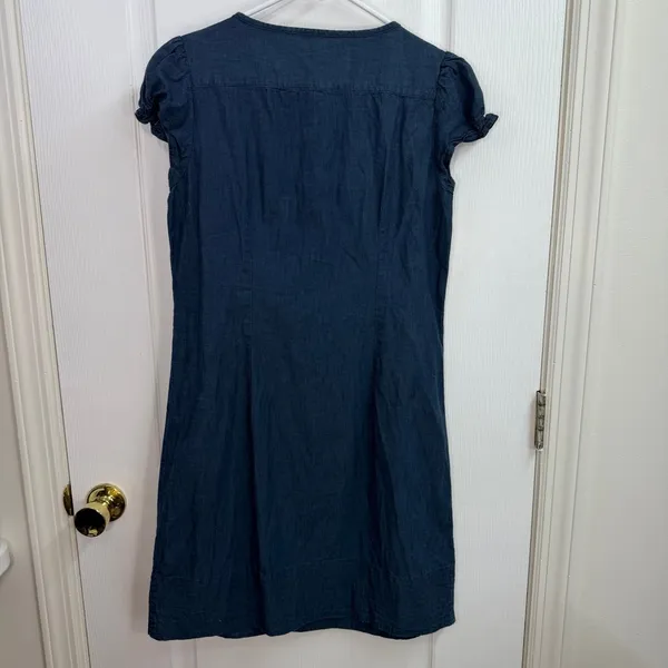 Vintage GAP dark blue ruffle cap sleeve‎ knee casual dress cottagecore button M - Image 5