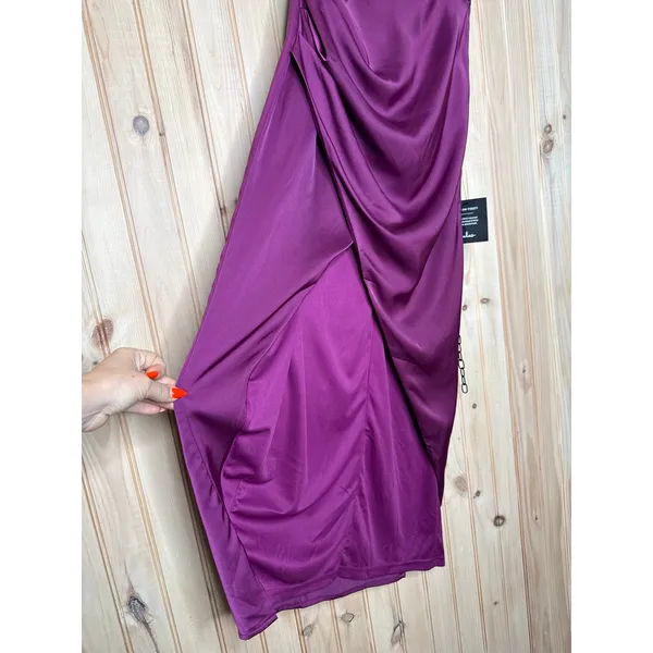 NWT Lulus Showing Off a Little Magenta Asymmetrical Tulip Midi Dress Holiday XS - Image 5