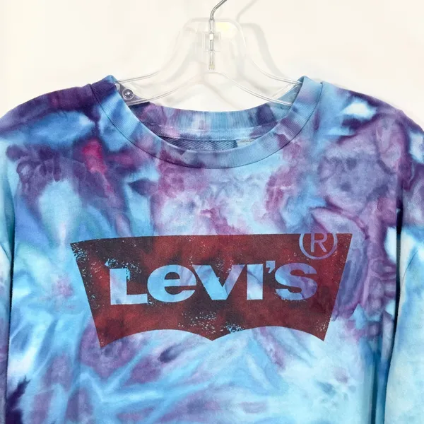 Levis XL Sweatshirt Handmade Tie Dye Crew‎ Neck Pullover Blue Purple 1660 - Image 4