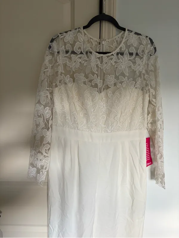 ELIZA J Embroidered Bodice Ivory Wide Leg Jumpsuit Size 12 - Image 3