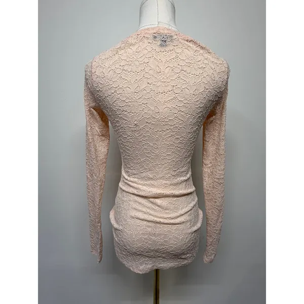 Express Y2K Floral Lace Mesh Long Sleeve Top Blush Pink Fairycore XS‎ - Image 3